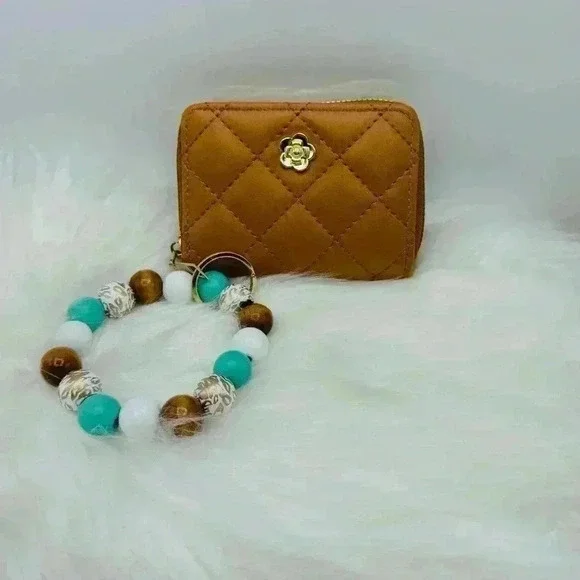 Brown Faux Leather Card Wristlet Wallet