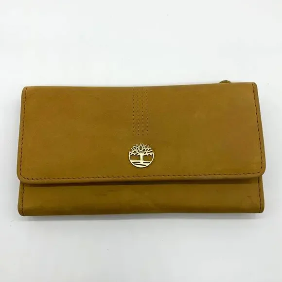 Timberland Leather Long Wallet Women Yellow Snap Enclosure