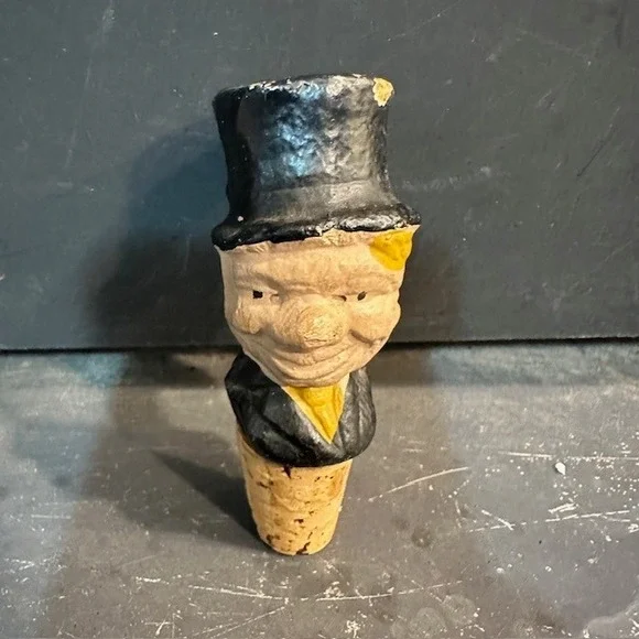 Vintage 1950s Novelty Cork Stopper Man Top Hat‎ Gentleman