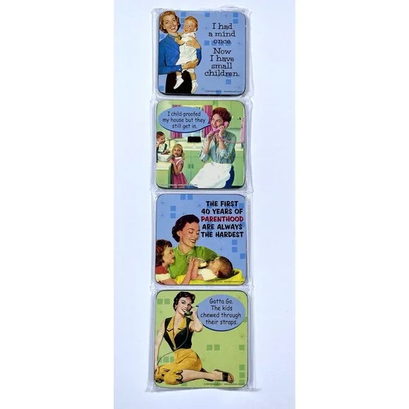 2005 Ephemera Coasters Housewife Mom Kids Joke Humor Illustrated Lot Of 4 New