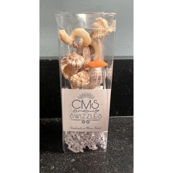 CMS Swizzles‎ Handmade Seashell Cocktail Swizzle Sticks – Set with Original Box