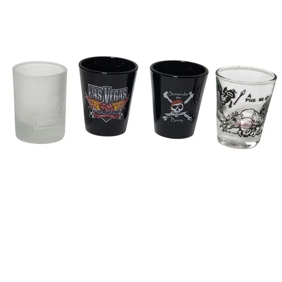 Vintage Shot Glass Lot of 4 Jagermeister Las Vegas 400 Pirate‎ Rhino Humor