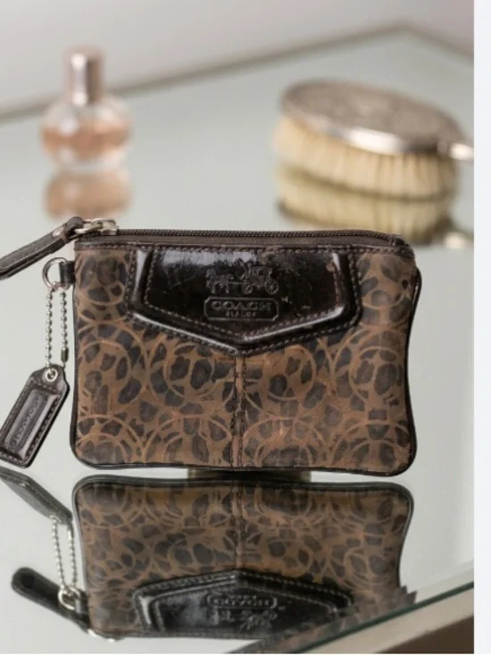 Coach Brown and Black Signature Mini Coin Pouch