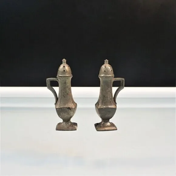 Antique 1890s Art Deco Salt And Pepper Shakers ACME 107 Pewter