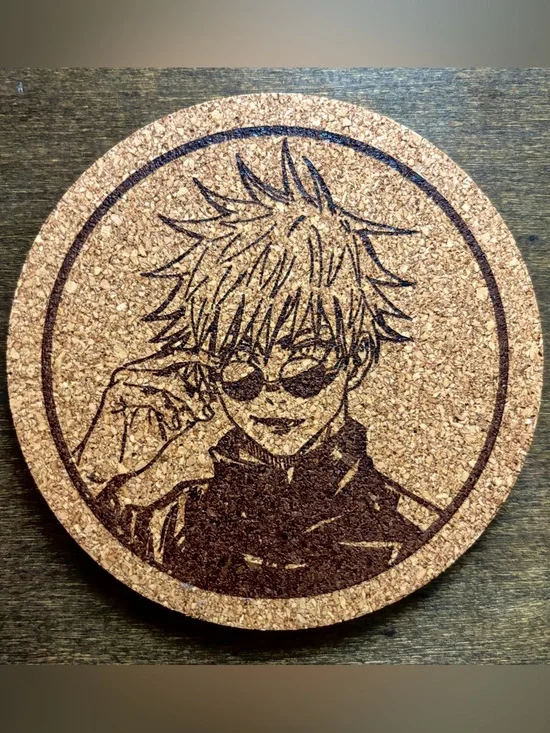 Jujutsu Kaisen Satoru Gojo Laser Engraved Cork Coaster