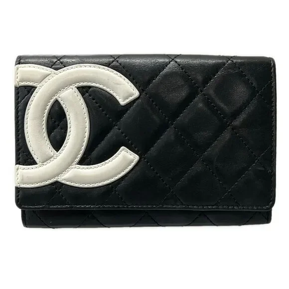 Chanel Cambon Line Bifold Wallet Black White