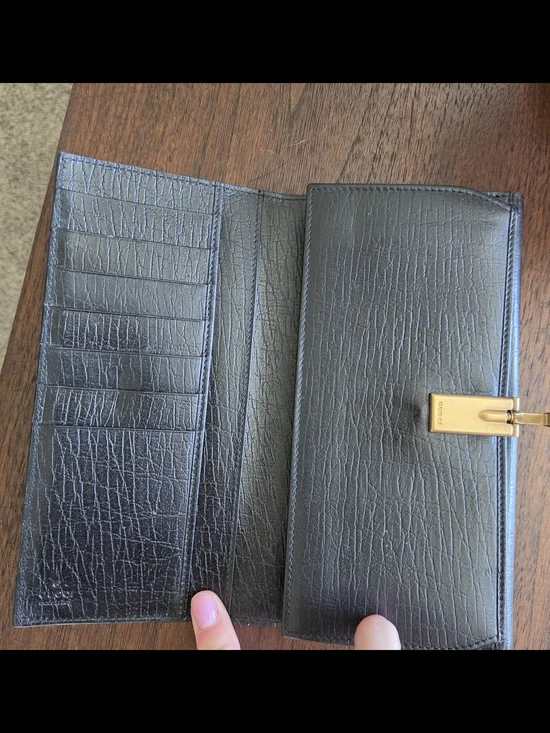 Gucci Black Leather Long Wallet with Gold-Tone Clasp