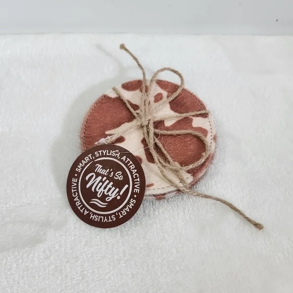 Cowhide Coasters Tan Cream Plush 4.5