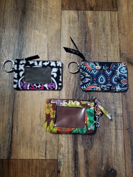 Vera Bradley 3 Piece Mixed Pattern ID Zip Key Pouch Set