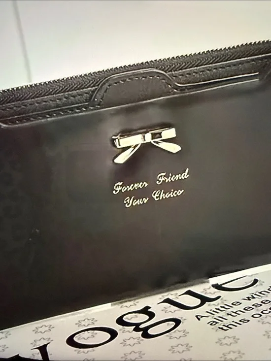 ❣️5/$25❣️ Forever Friend Black Bow Zip Wallet. 🆕