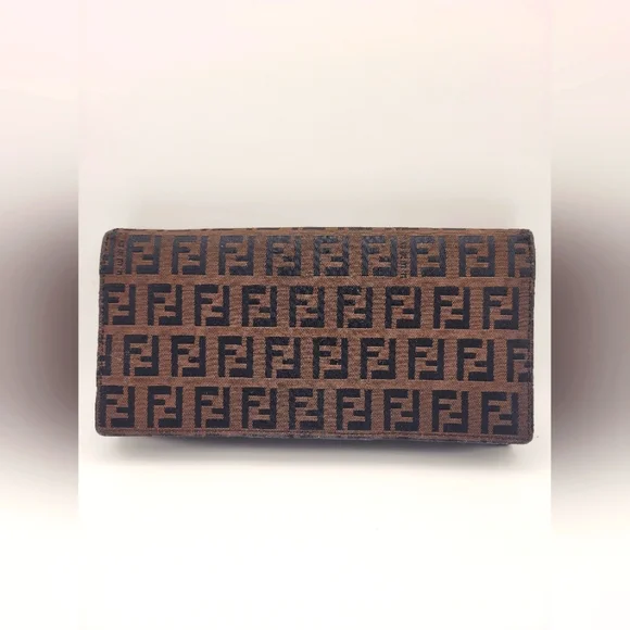 Fendi FF Vintage Zucca Wallet Long Canvas Leather Brown Wallet