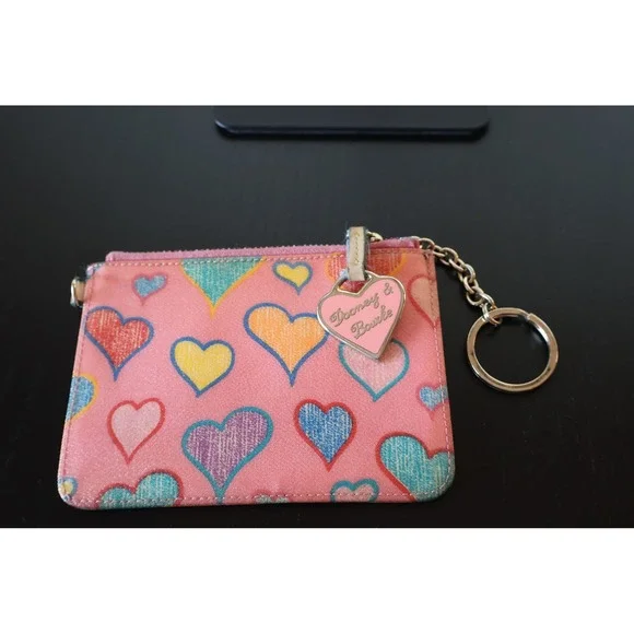 Vintage Y2K Dooney & Bourke Rainbow Hearts Coin Purse Keychain