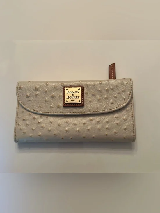 DOONEY & BOURKE  OFF WHITE/ CREAM OSTRICH-EMBOSSED CONTINENTAL CLUTCH