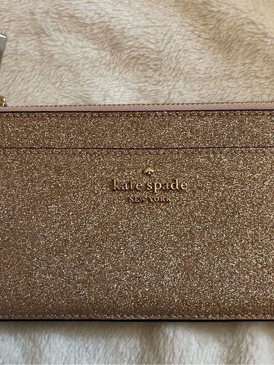 kate spade Rose Gold Glitter Zip Wristlet