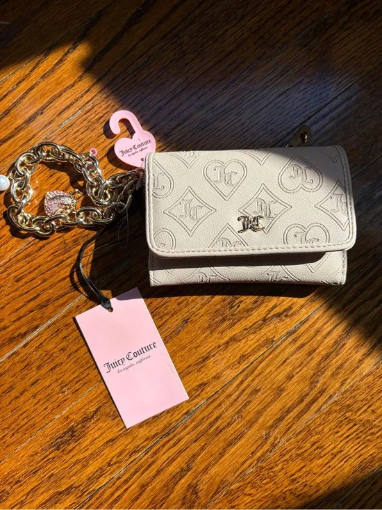 Juicy Couture Cream Fold Wallet with Gold Chain Charm