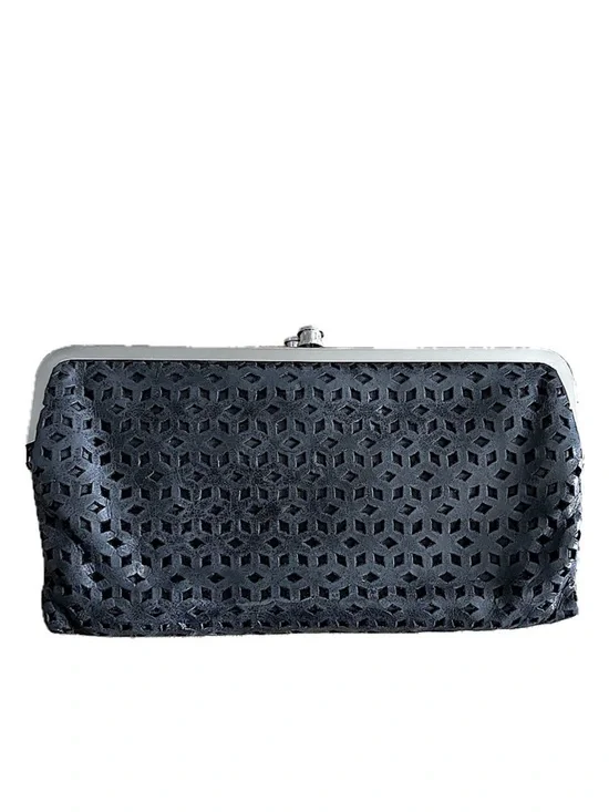 HOBO Perforated Black Leather Lauren Clutch Wallet Black Shine