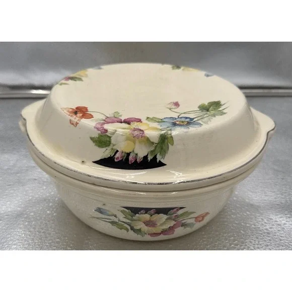 Vtg 1930s Paden City Pottery The Princess casserole Flowers‎ Round Covered  Bowl