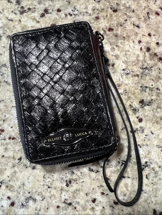 Elliott Lucca Black Woven Leather Wristlet Wallet