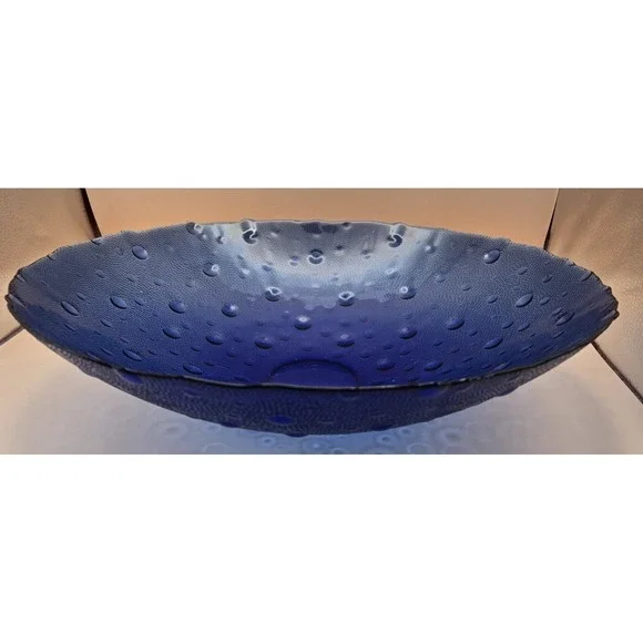70's Zabkowic Cobalt Blue Large Pressed Glass Bowl 14.5