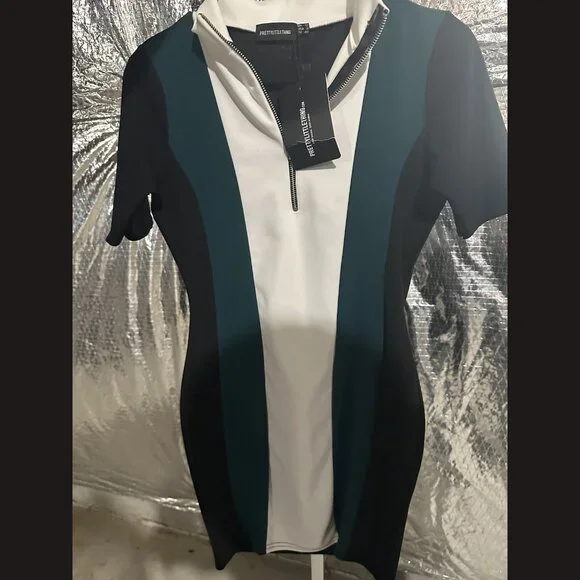 Pretty Little Thing Color Block Bodycon Dress Size 8 | Half Zip‎ Closure Style