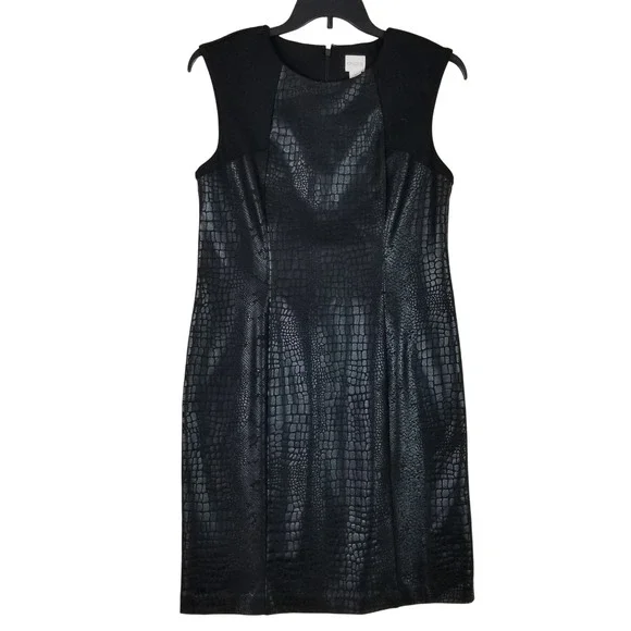 Chico's Jackie Dress Women 1 Black Embossed Crocodile Ponte Sheath Sleeveless