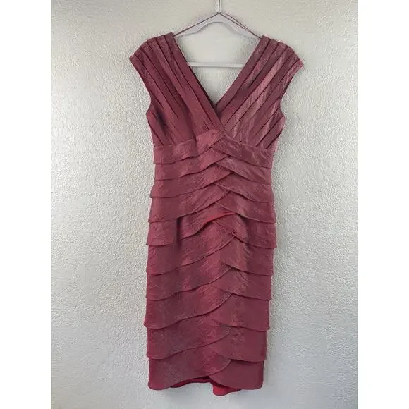 ADRIANNA PAPELL Women's 4 Shutter Pleated Tiered Dress‎ RED Cocktail Party