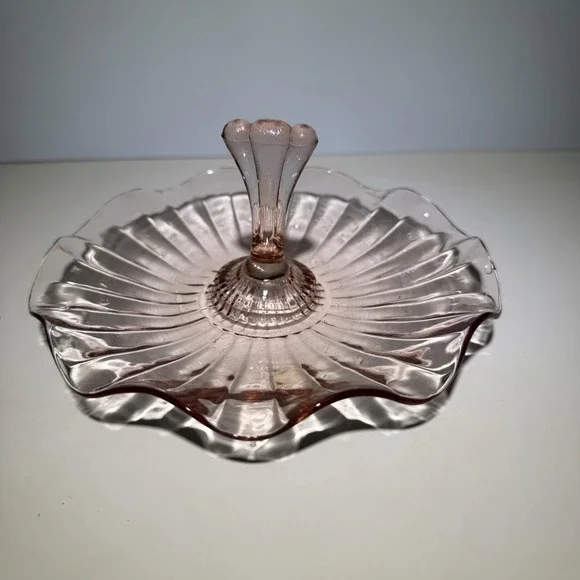 Vintage Anchor Hocking Pink Depression Glass Candy Dish  Scalloped With...