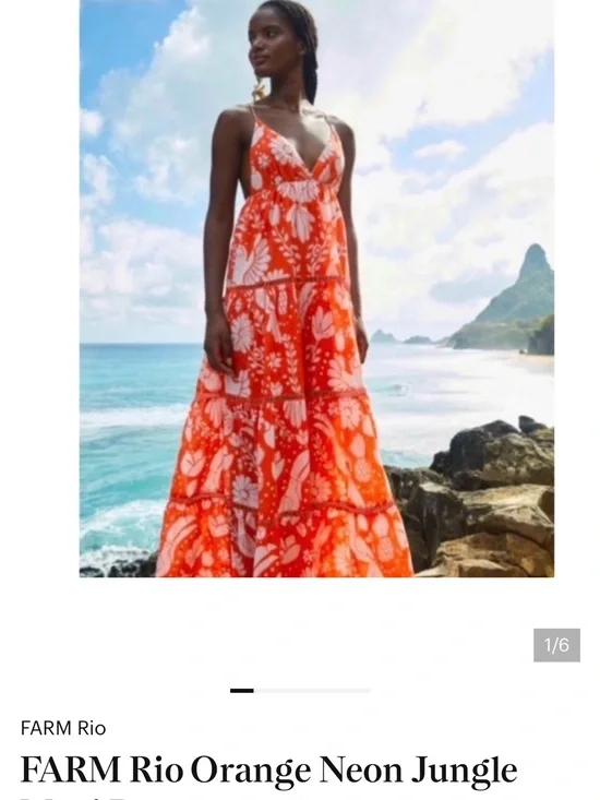 FARM Rio Neon Orange Tropical Maxi Dress