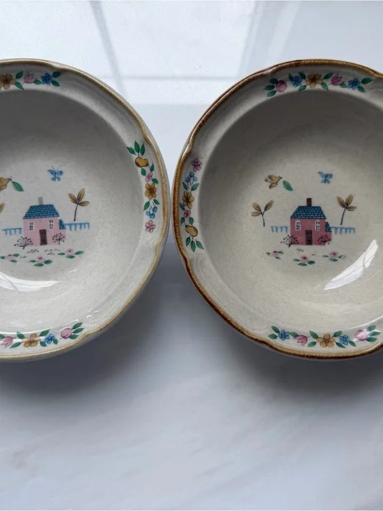 Vintage International Stoneware Heartland Floral Ceramic Bowls - Set of 2