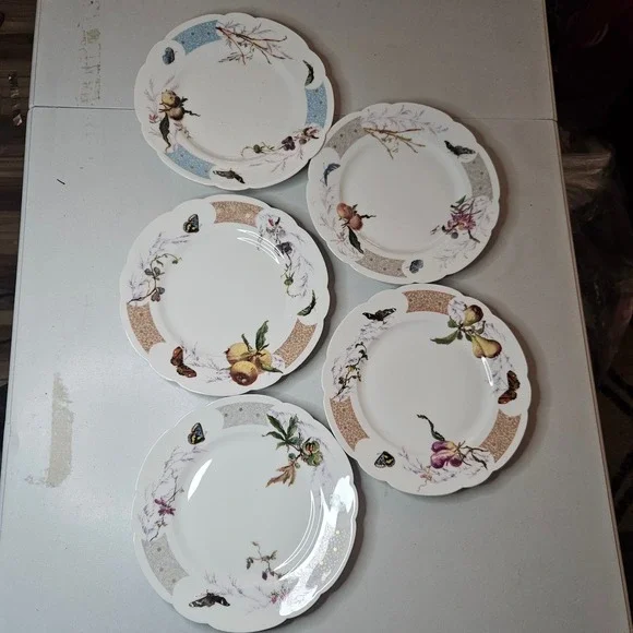 Antique Haviland & Co Limoges Meadow Visitors Luncheon Plates 5 pc Factory Decor