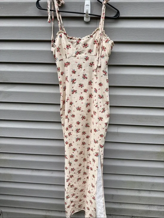 Zara | Linen Blend Cottage Core Ruffle Maxi Dress Floral size XS