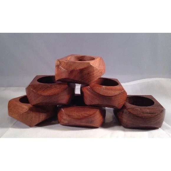 Shalinindia Handmade Wooden Napkin Rings Set of 6 Artisan Crafted India‎ Rustic