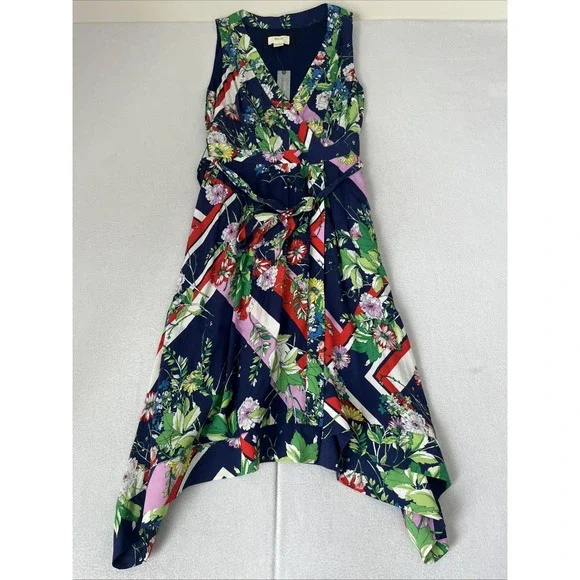 Anthropologie Maeve Spirited Midi Dress Blue Motif Floral 4P NWT