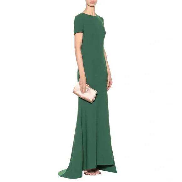 $3,690 NEW OSCAR DE LA RENTA GREEN VIRGIN WOOL RUNWAY DRESS 8