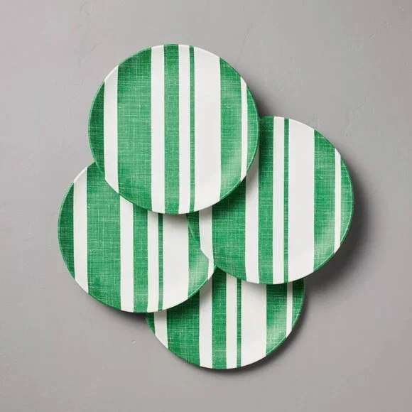 4pk Distressed Stripe Melamine Dinner Plates Green - Hearth &‎ Hand Magnolia