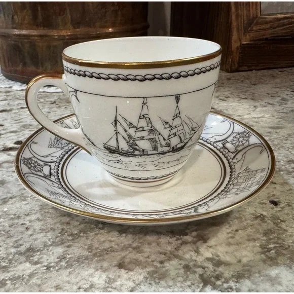 Foley English Bone China Nautical Sailing Ship Teacup Saucer John Everett V624