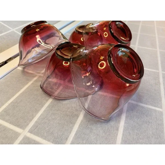 Vintage MCM Anchor Hocking Pink Cranberry Flash Ruffle Ombré Glass 5 3