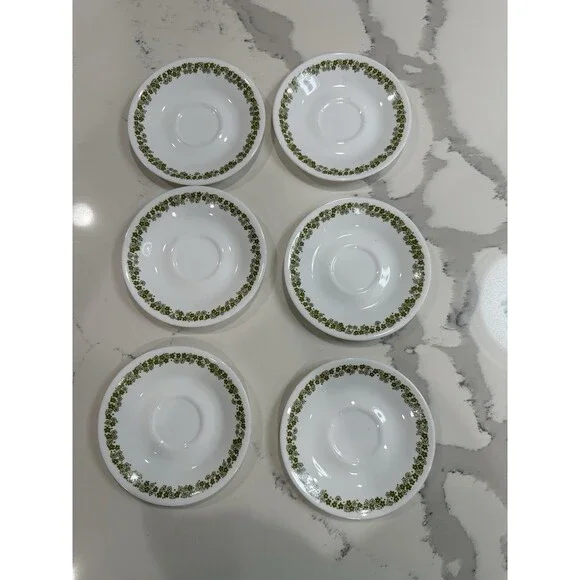 6 Corelle Spring Blossom Green Saucer Plate 6.25” Crazy Daisy USA Vintage