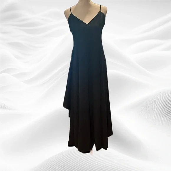 AMI Alexandre Mattiussi Black Wool Crepe Maxi Spaghetti Strap FR 40/US 8 pockets