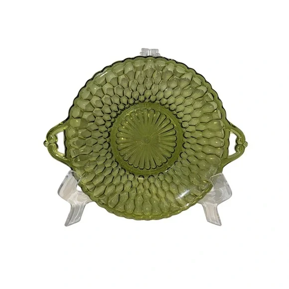 Vintage Indiana Glass Round Candy Dish Bowl Scalloped Honeycomb Unique‎ 7.5