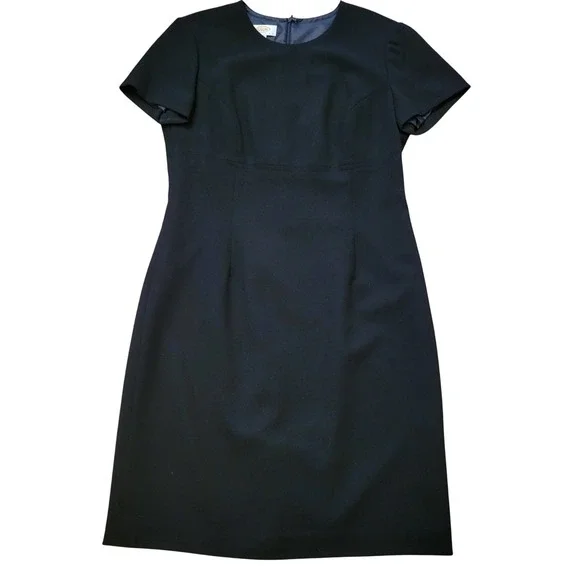 Talbots 10P Sheath Dress Black Wool Short Sleeve Empire Waist Vintage Whimsigoth
