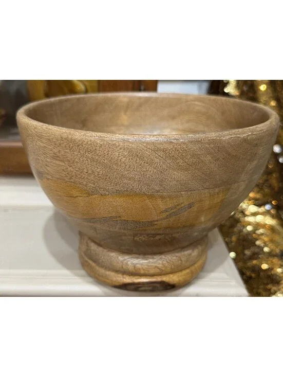Beautiful Solid Mango Wood Primitive Style Pedestal Bowl (8