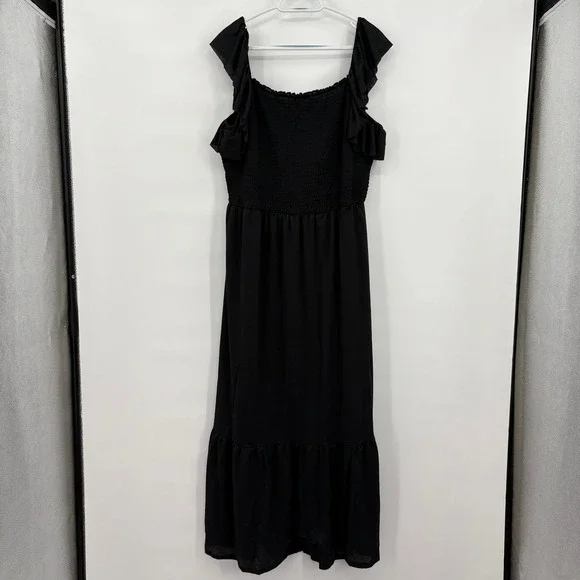 Liberty Love Womens Black Smocked Tiered Ruffle Strap Maxi Dress‎ Plus Size 3XL