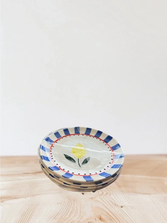 Set of 4 Lemon Fruit Ceramic Salad Plates 8” NEW