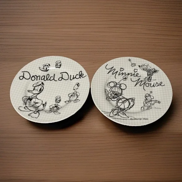 Disney Sketchbook Donald Duck & Minnie Mouse Salad Plate Set of 2 8