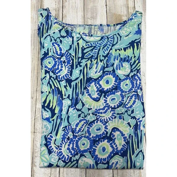Lilly‎ Pulitzer Marlowe Dress Women's Small S Blue Green Floral 3/4 Sleeve