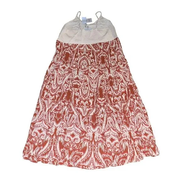 Cupio Women's Sleeveless Tiered Maxi Dress w Crochet Bodice XL Ivory & Rust BOHO