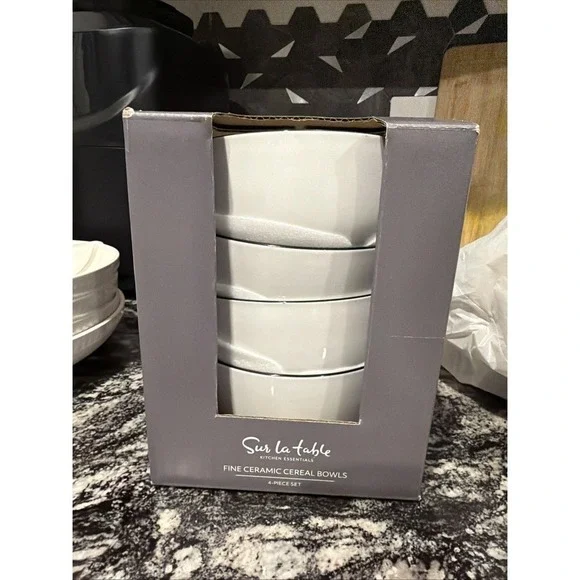 Sur La Table Kitchen Essentials Set of 4 Fine Ceramic Cereal Bowls White 5.75