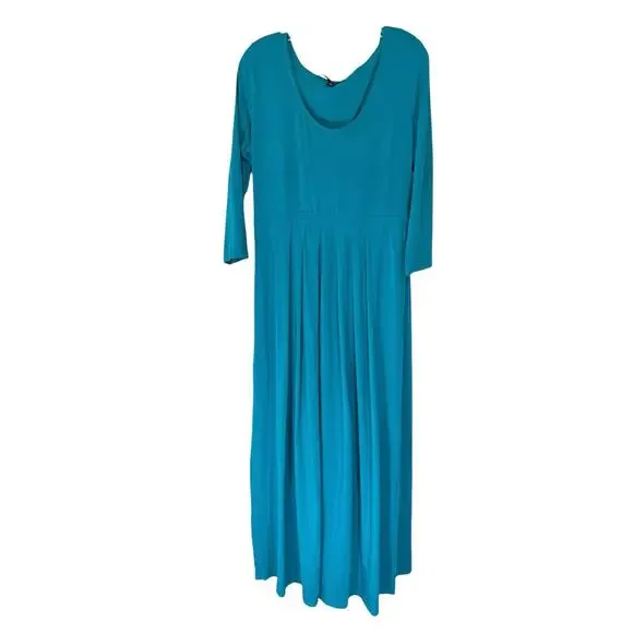 Chadwicks Maxi‎ Dress Blue Pleated Round Neck Long Sleeve Cottagecore Large