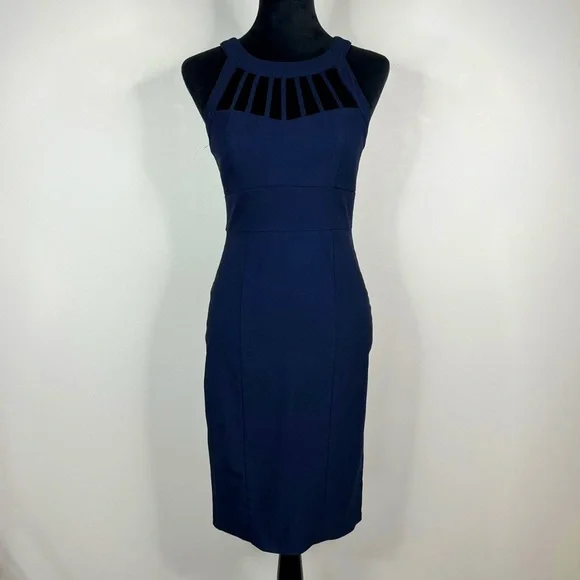 Trixxi Womens Stretchy Bodycon Dress Womens Size 7 Navy Strappy Neck Zip Closure